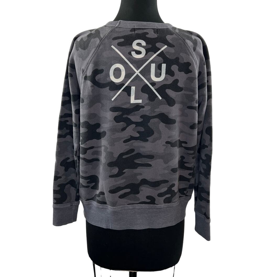 SOULCYCLE Gray Black Camo Cotton Crewneck Long Sleeve Pullover Sweatshirt Size S